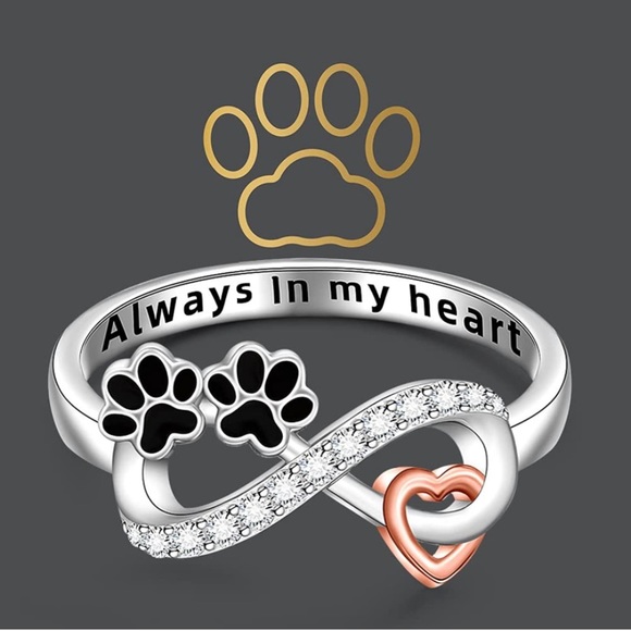 18k diamond pet paw memorial love ring forever in my heart - Picture 5 of 10